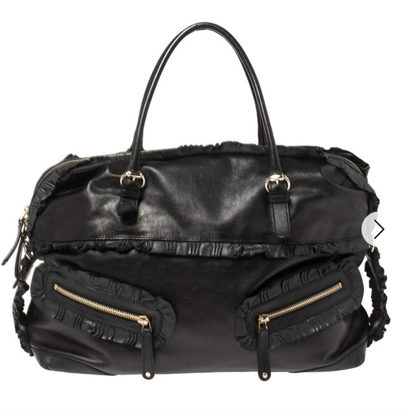 Authentic GUCCI Handbag Black Calfskin Leather Ruffles Sabrina Boston EUC - Picture 2 of 15